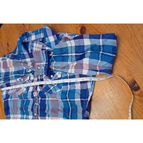 American Eagle Outfitters Blue & Pink Plaid Snap-Up Shirt M 2012 - Picture 3 of 8